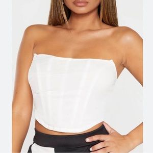 White Mesh Boned Curved Hem Corset